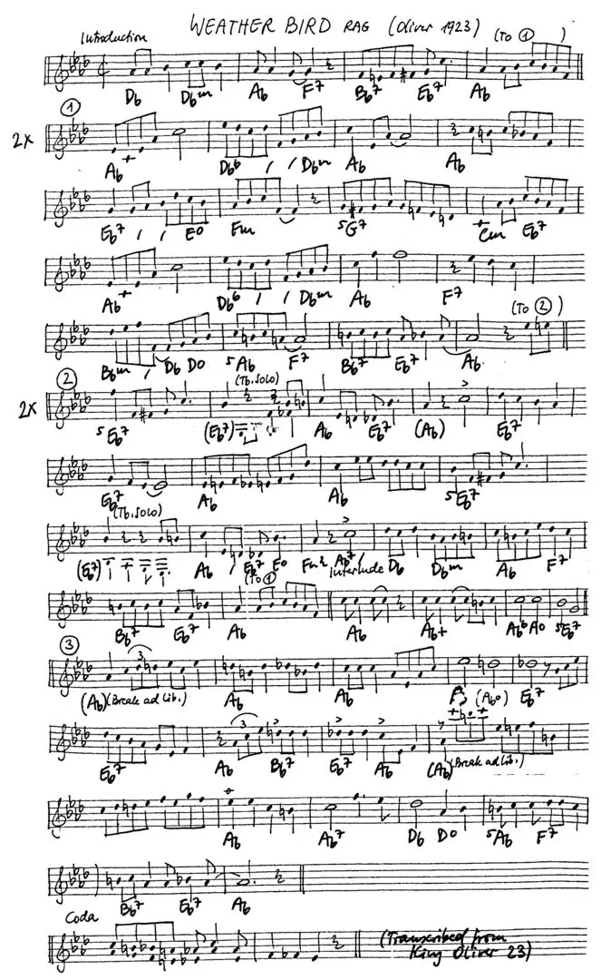 weatherbird rag free jazz leadsheet - Courtesy of the Jungle Jazz Band